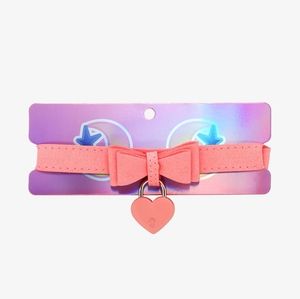 Pink Bow 🎀 Choker with Heart Padlock
